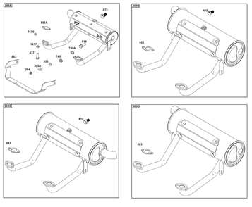 Implement Mounted Above Deck Mufflers Diagram and Parts List for 40,44&49  Briggs and Stratton Engine